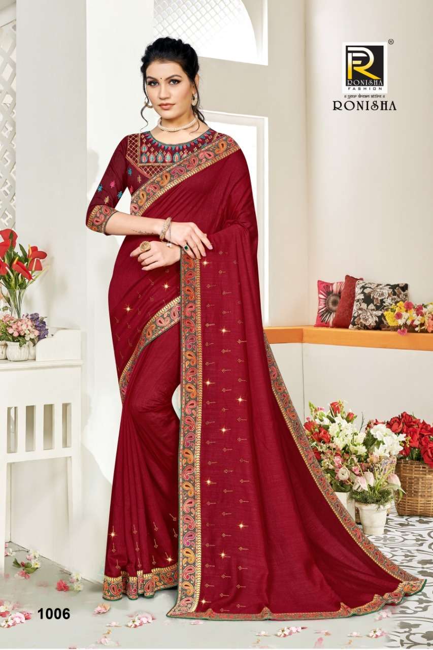 Ronisha Iconic Catalog  Stylish Wear Vichitra Silk Saree Wholesale 