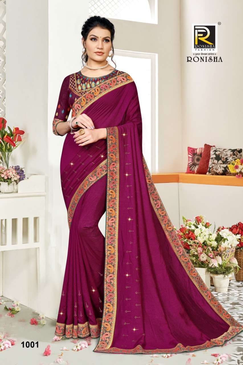 Ronisha Iconic Catalog  Stylish Wear Vichitra Silk Saree Wholesale 
