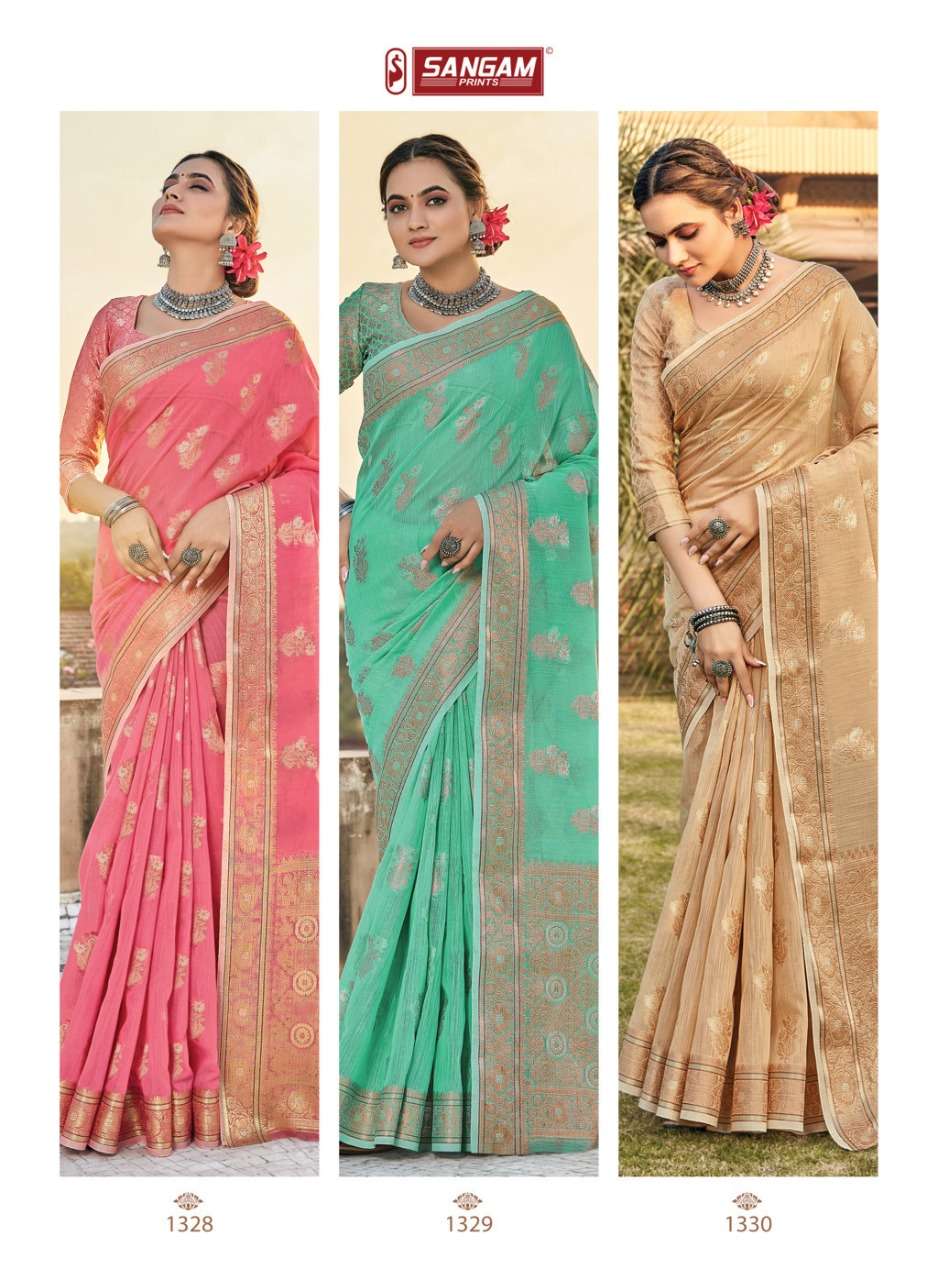 Sangam Gulabi Catalog Party Wear Designer Linen Sarees
