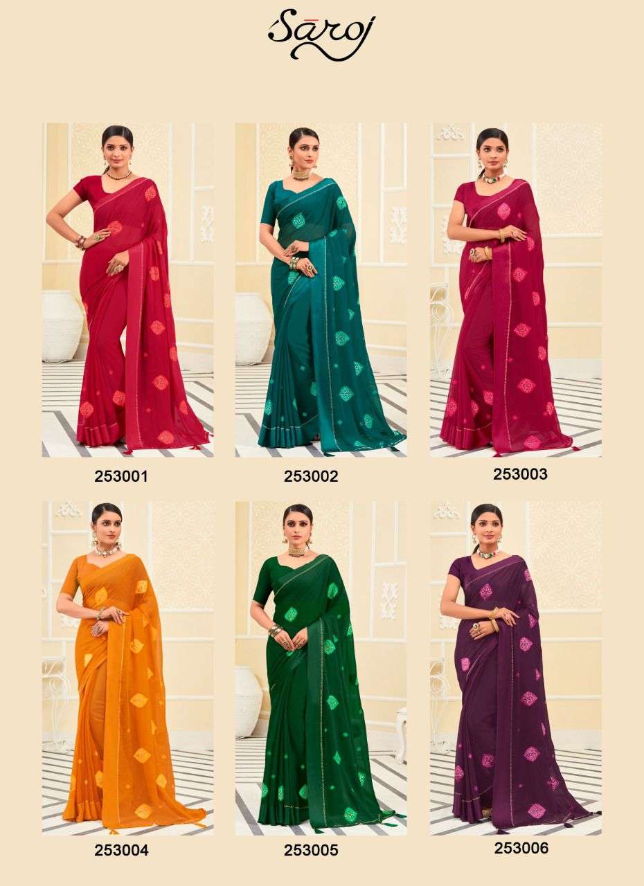 Saroj Ragini Catalog Chiffon Satin Party Wear Sarees
