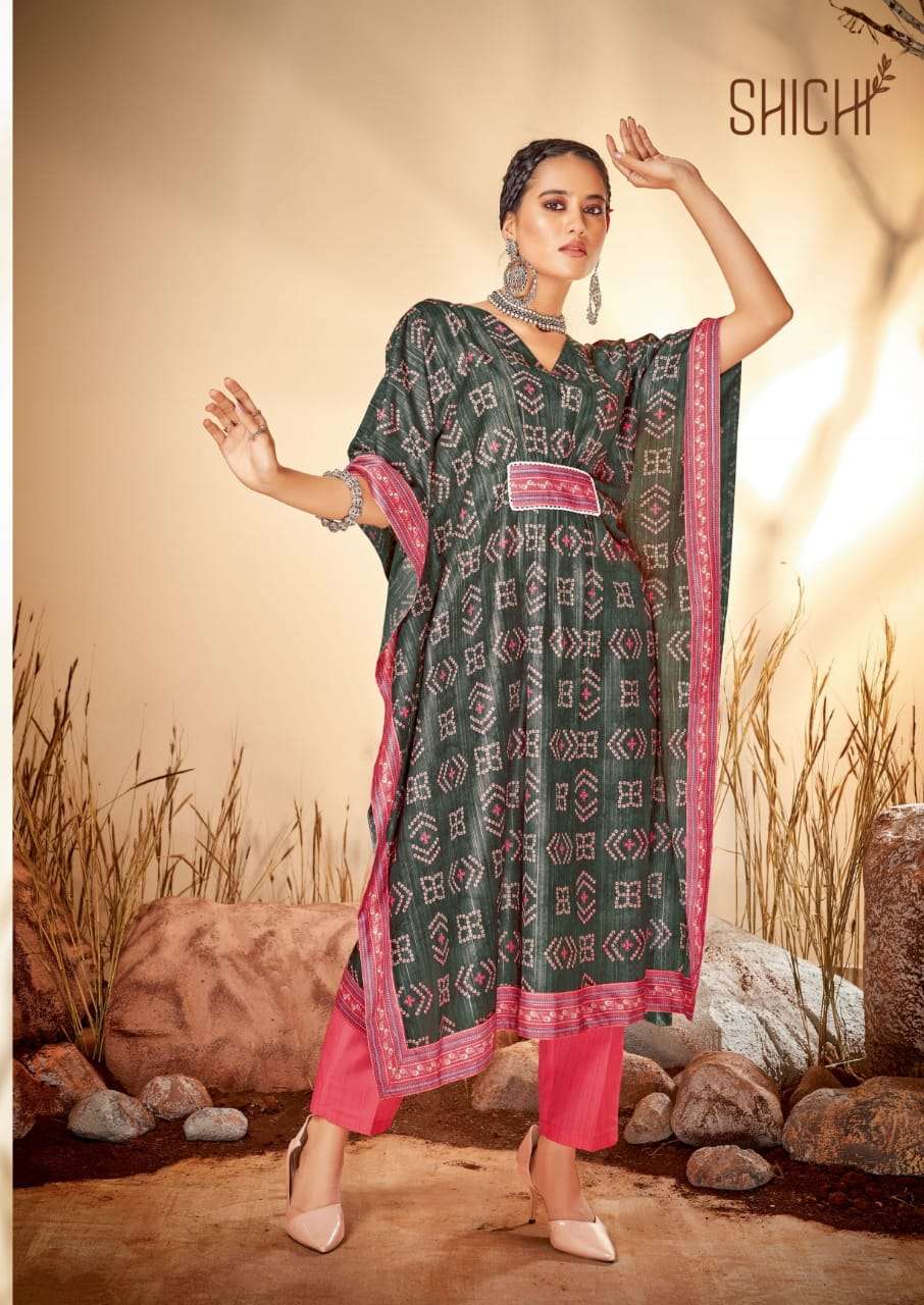 Shichi Kaya Catalog Party Wear Long Kaftan Kurti With Bottom