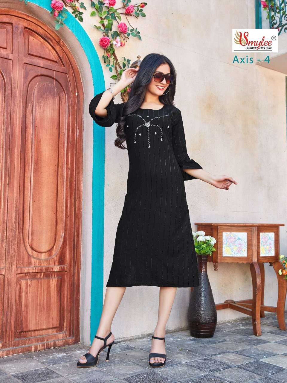 Smylee Axis Vol 4 Catalog Casual Embroidery Straight Cut Kurtis 