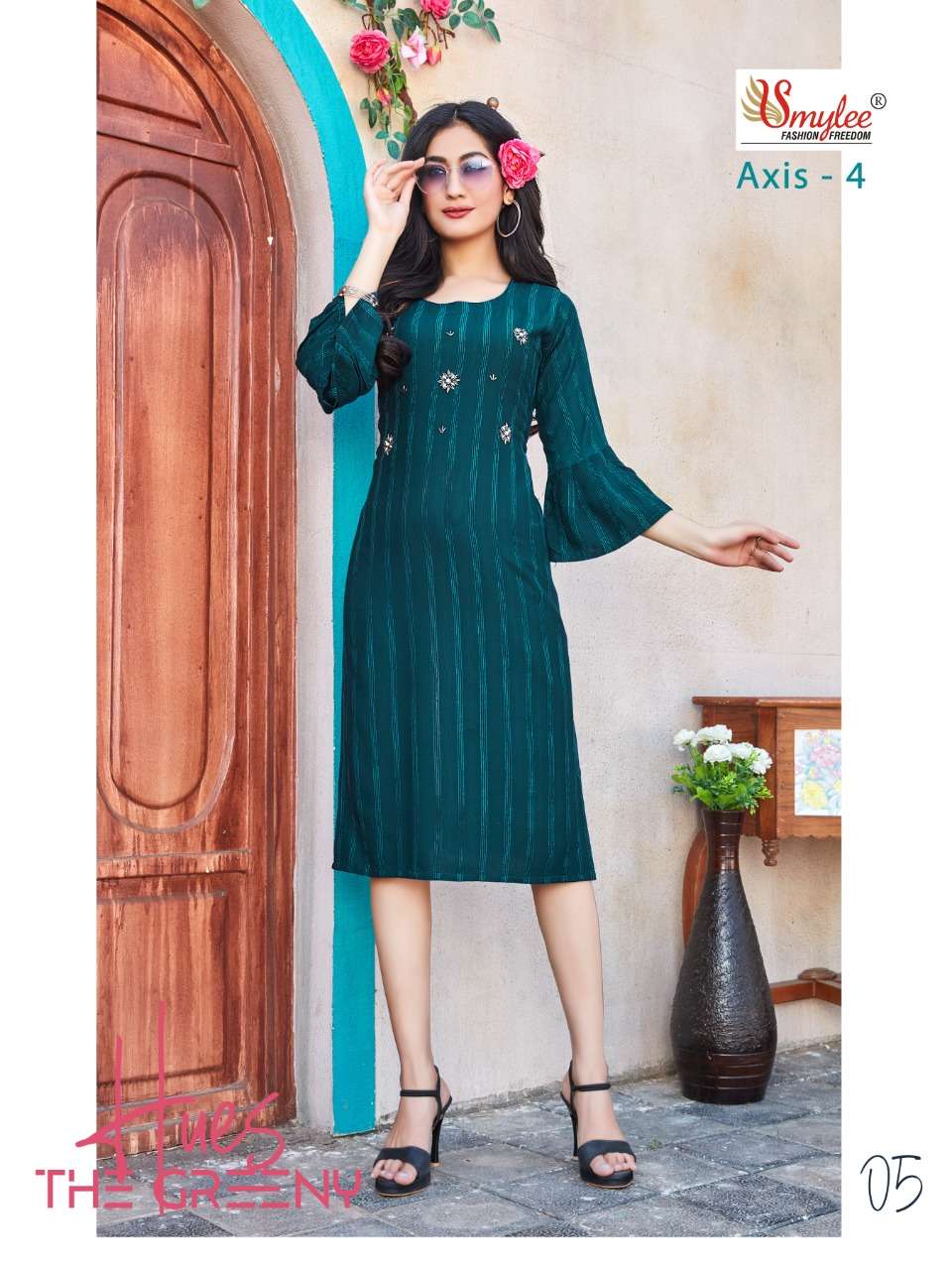 Smylee Axis Vol 4 Catalog Casual Embroidery Straight Cut Kurtis 