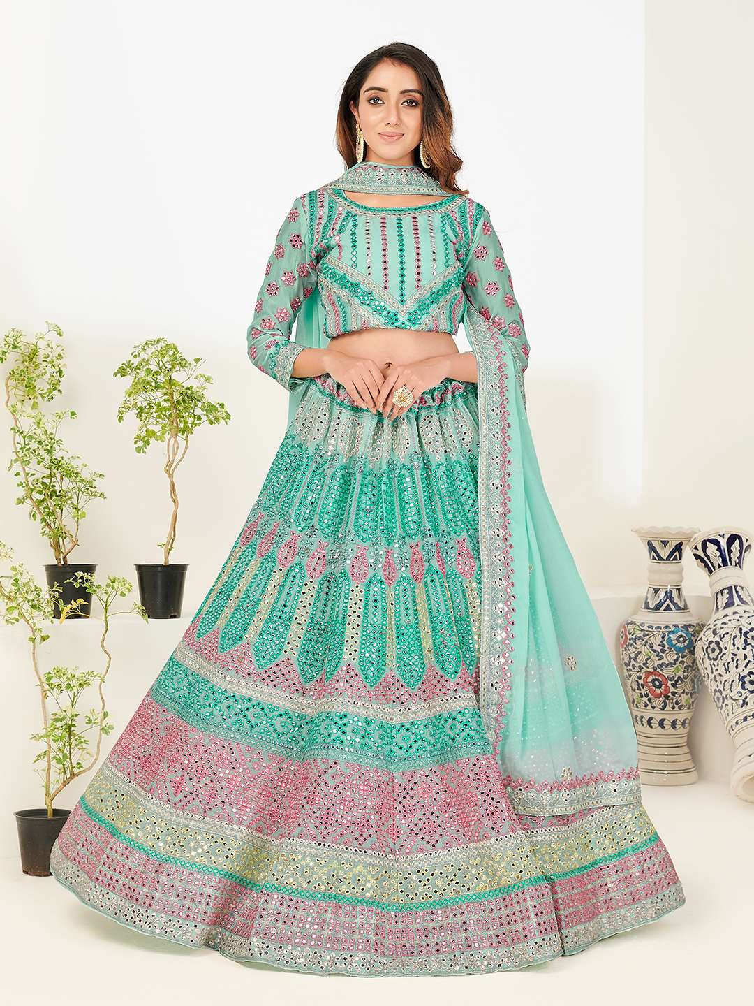 Aqua Blue 1140  Lehenga Choli   Buy Georgette Designer Lehenga Choli Online .