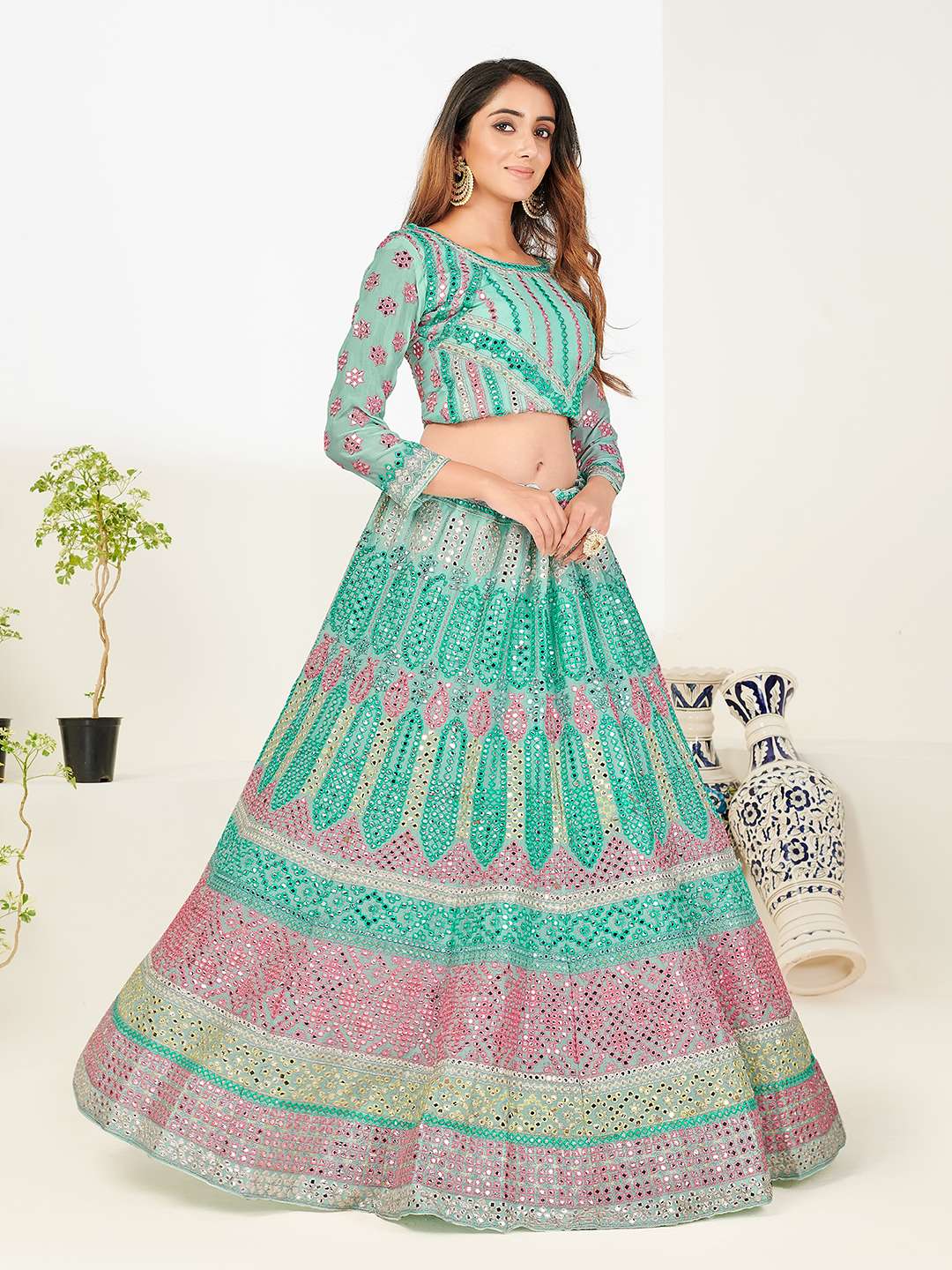 Aqua Blue 1140  Lehenga Choli   Buy Georgette Designer Lehenga Choli Online .