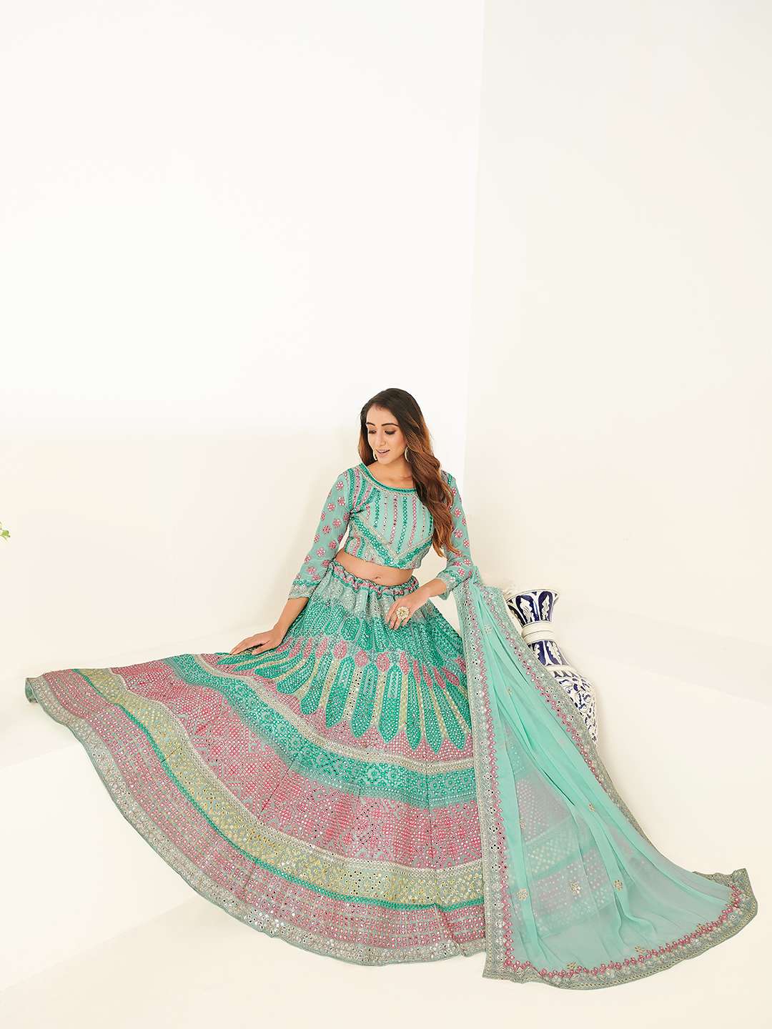 Aqua Blue 1140  Lehenga Choli   Buy Georgette Designer Lehenga Choli Online .