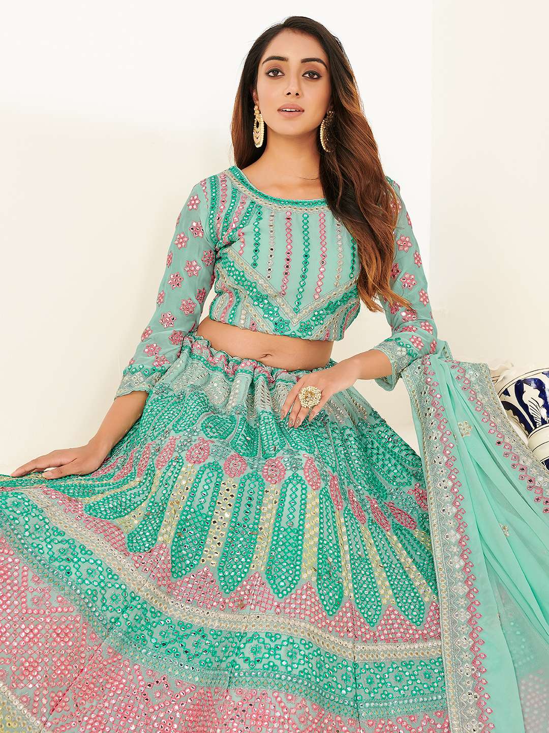 Aqua Blue 1140  Lehenga Choli   Buy Georgette Designer Lehenga Choli Online .
