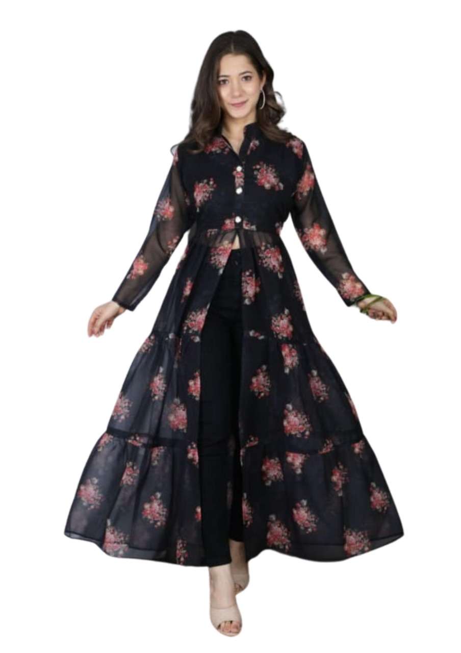 Black Georgette Front Slit Cut Kurtis