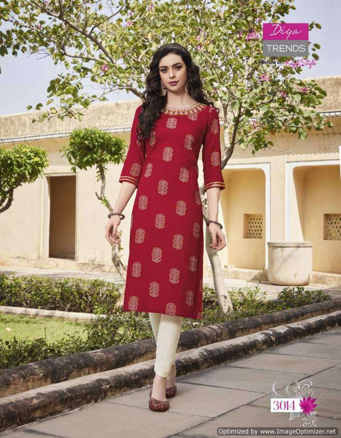 Diya Trendz  Victoria vol 3 catalog  Designer Rayon Embroidery Kurtis