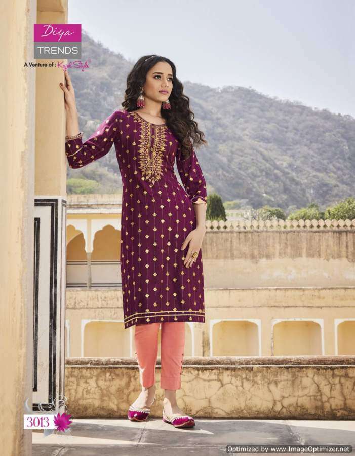 Diya Trendz  Victoria vol 3 catalog  Designer Rayon Embroidery Kurtis