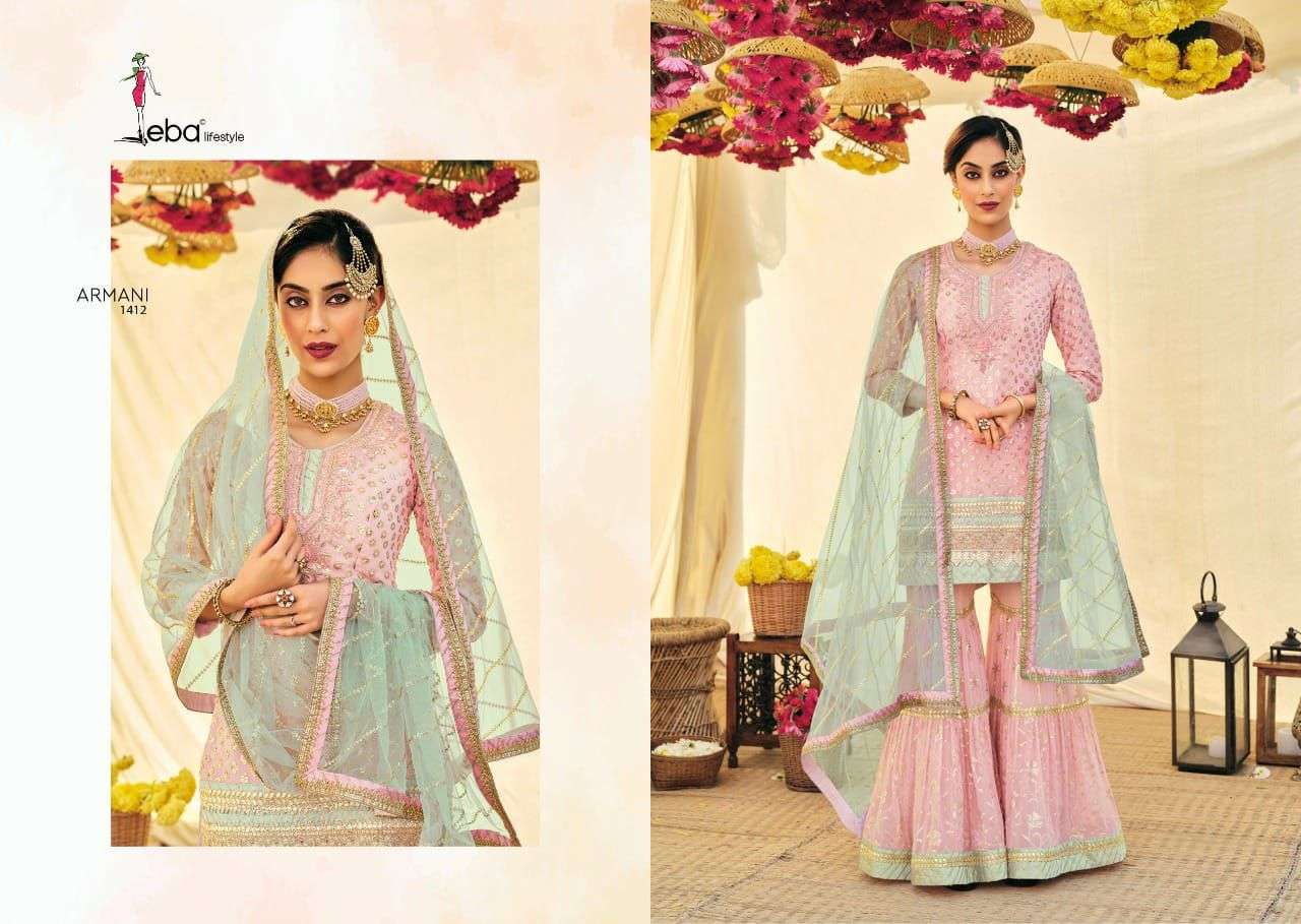Eba Armani Vol 2 Catalog Exclusive Wear Faux Georgette Plazzo Suits