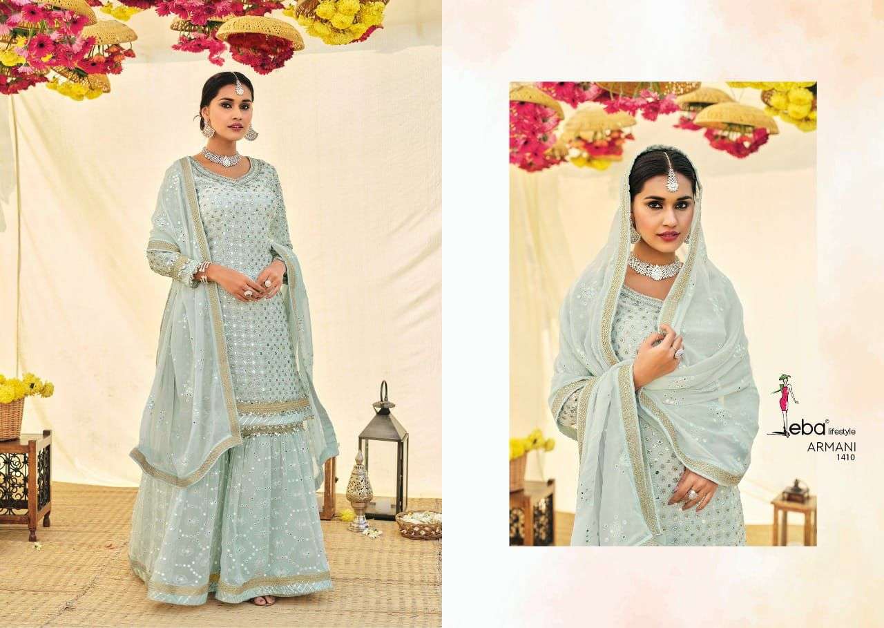 Eba Armani Vol 2 Catalog Exclusive Wear Faux Georgette Plazzo Suits