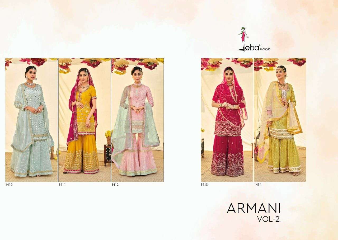 Eba Armani Vol 2 Catalog Exclusive Wear Faux Georgette Plazzo Suits