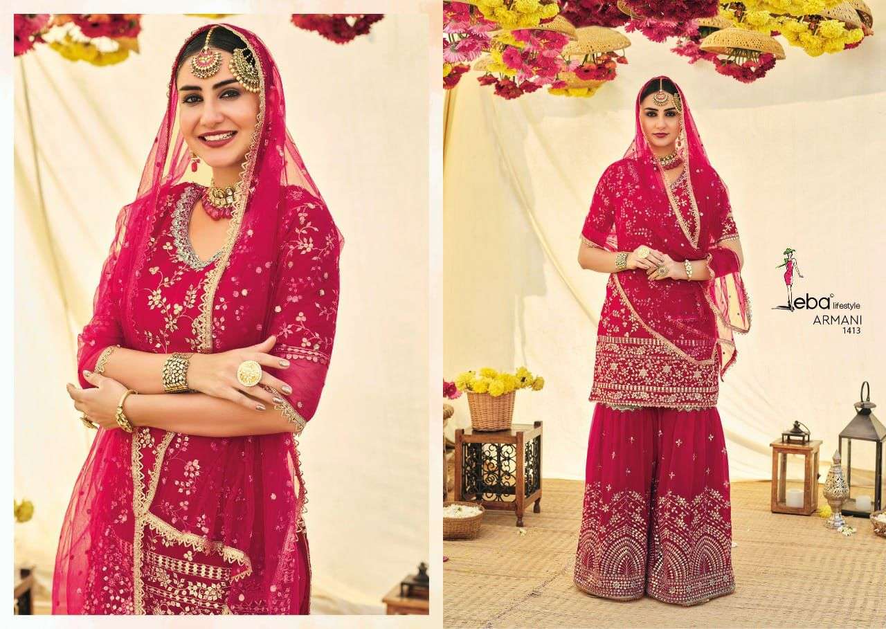 Eba Armani Vol 2 Catalog Exclusive Wear Faux Georgette Plazzo Suits
