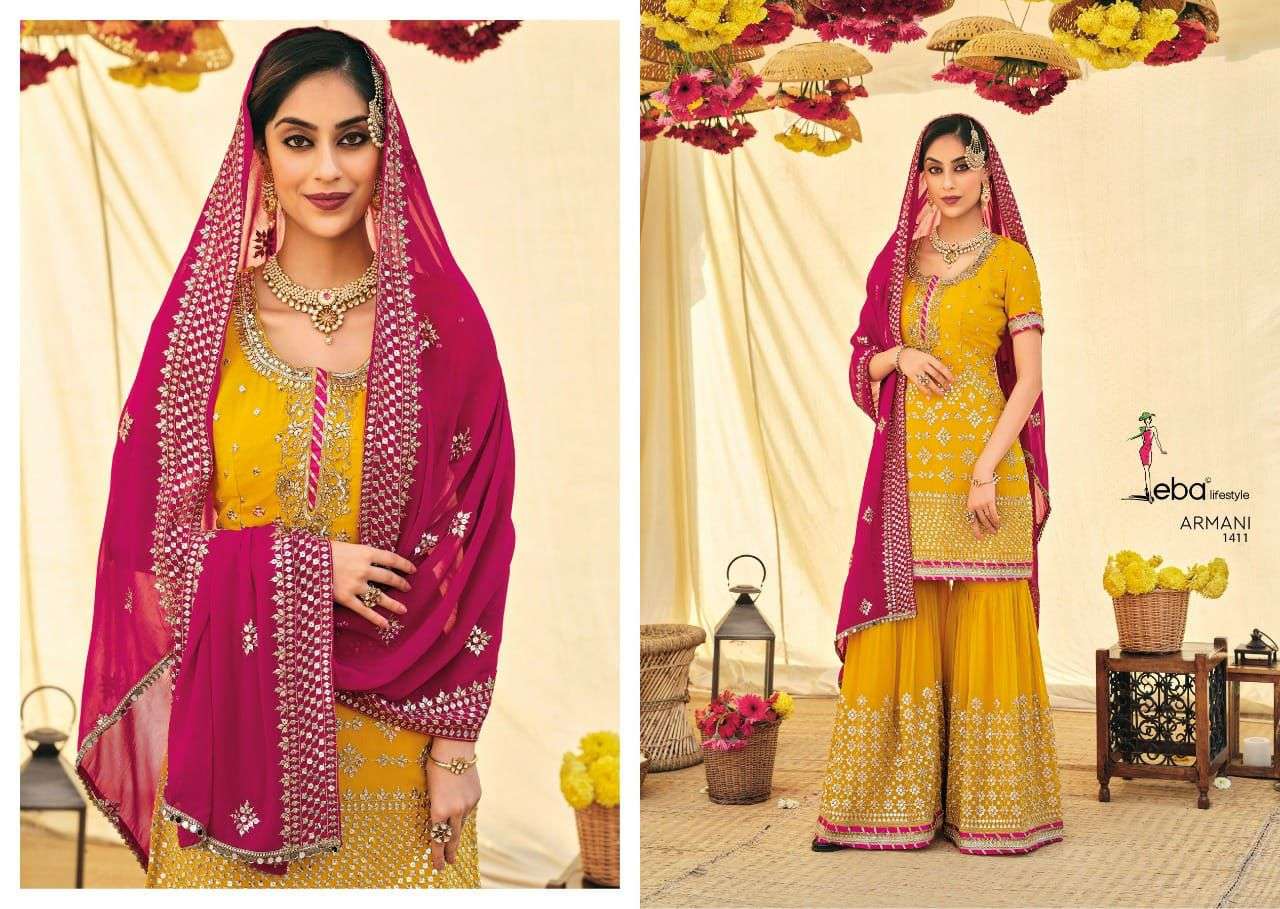 Eba Armani Vol 2 Catalog Exclusive Wear Faux Georgette Plazzo Suits