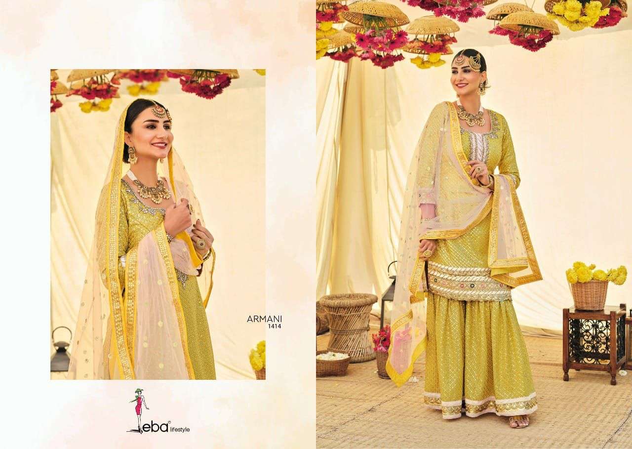 Eba Armani Vol 2 Catalog Exclusive Wear Faux Georgette Plazzo Suits