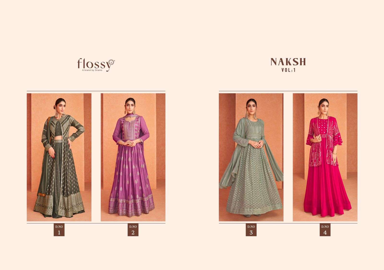Flossy Naksh Vol 1 Catalog Exclusive Wear Georgette Gowns 
