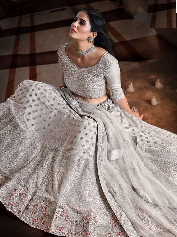 Grey 1123  Semi Stitched Lehenga choli with Dupatta Buy Wholesale Designer Net Lehenga Choli 