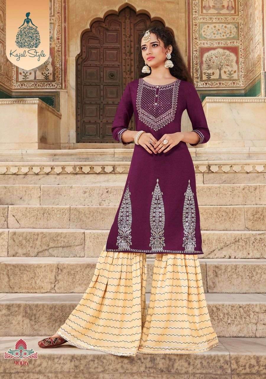 Kajal Style Fashion Label vol 9 catalog Buy wholesale Rayon Embroidery Designer Kurtis with bottom in India