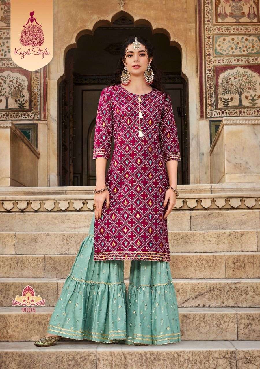 Kajal Style Fashion Label vol 9 catalog Buy wholesale Rayon Embroidery Designer Kurtis with bottom in India
