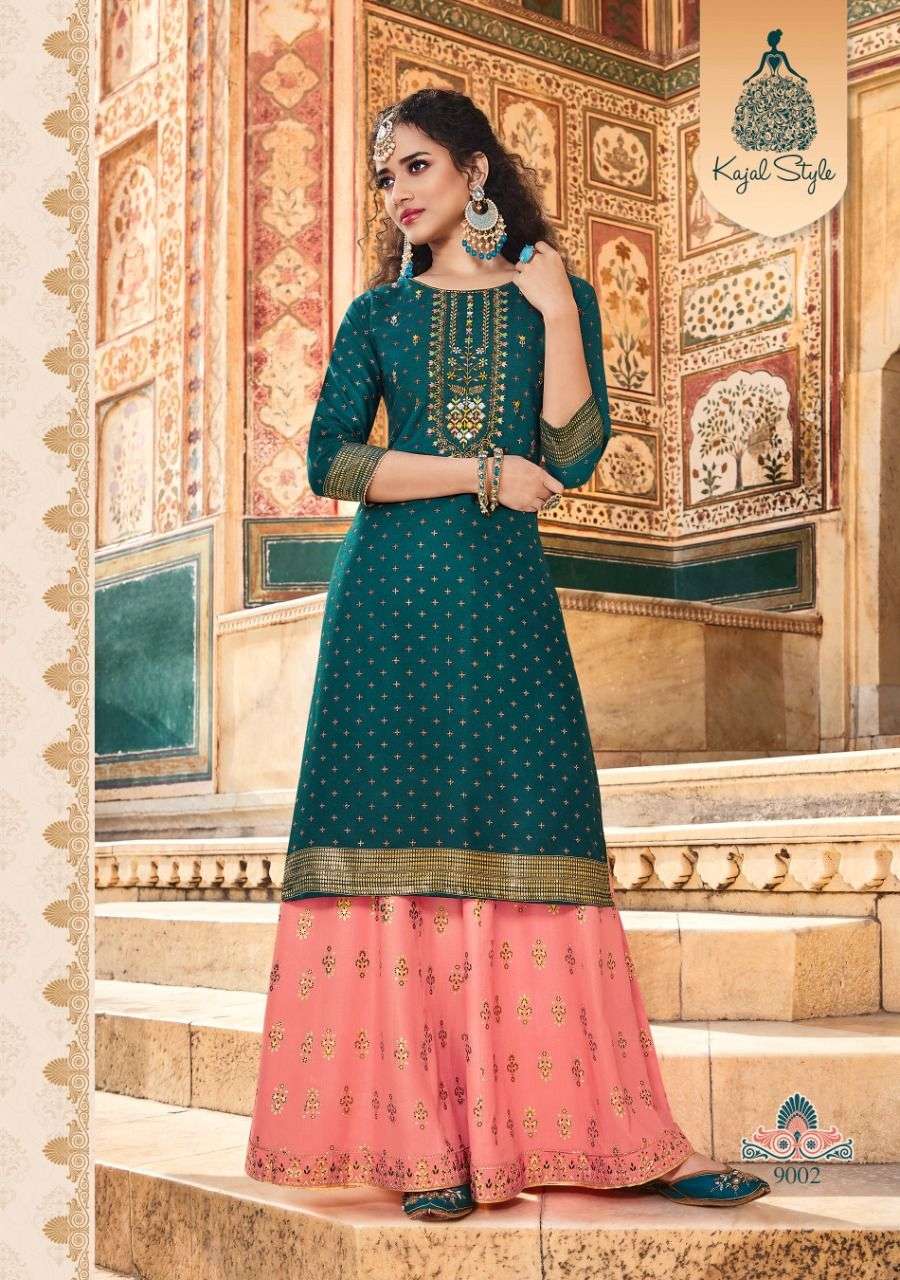 Kajal Style Fashion Label vol 9 catalog Buy wholesale Rayon Embroidery Designer Kurtis with bottom in India