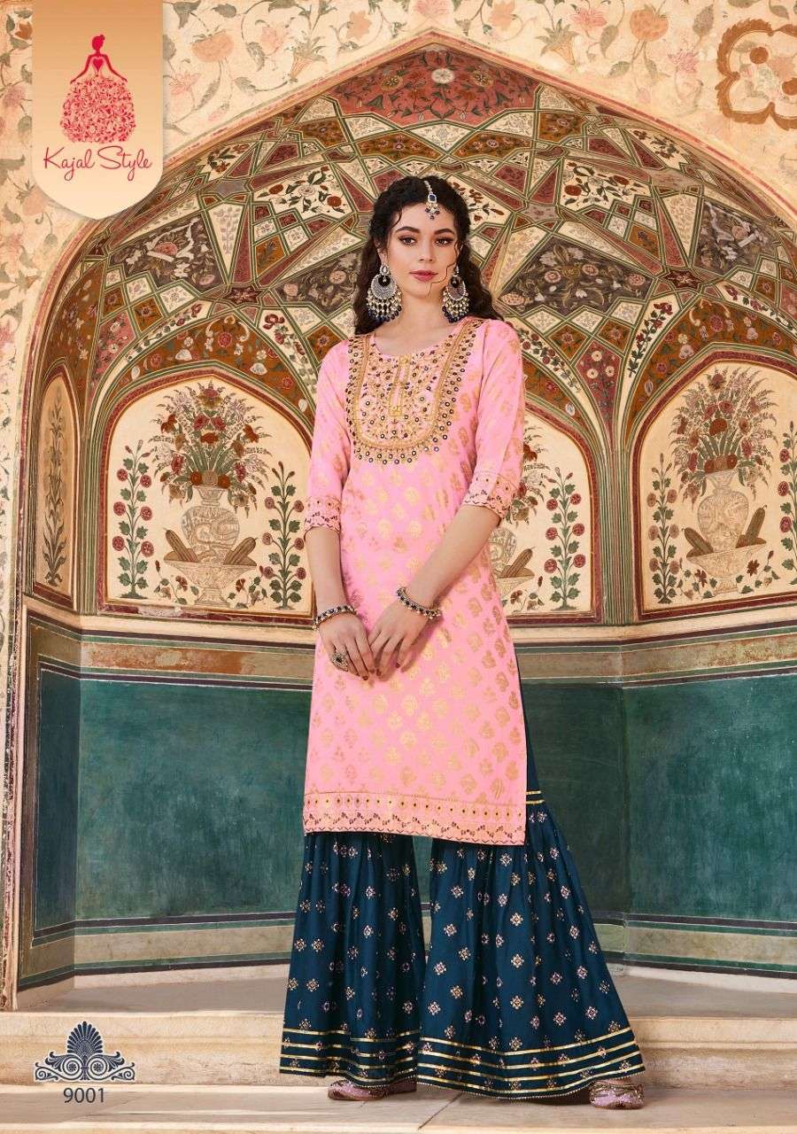 Kajal Style Fashion Label vol 9 catalog Buy wholesale Rayon Embroidery Designer Kurtis with bottom in India