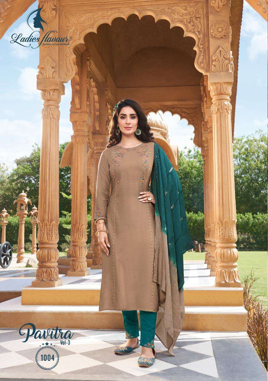 Ladies Flavour Pavitra vol 3 Designer Rayon Ready made Kurtis Bottom and Dupatta