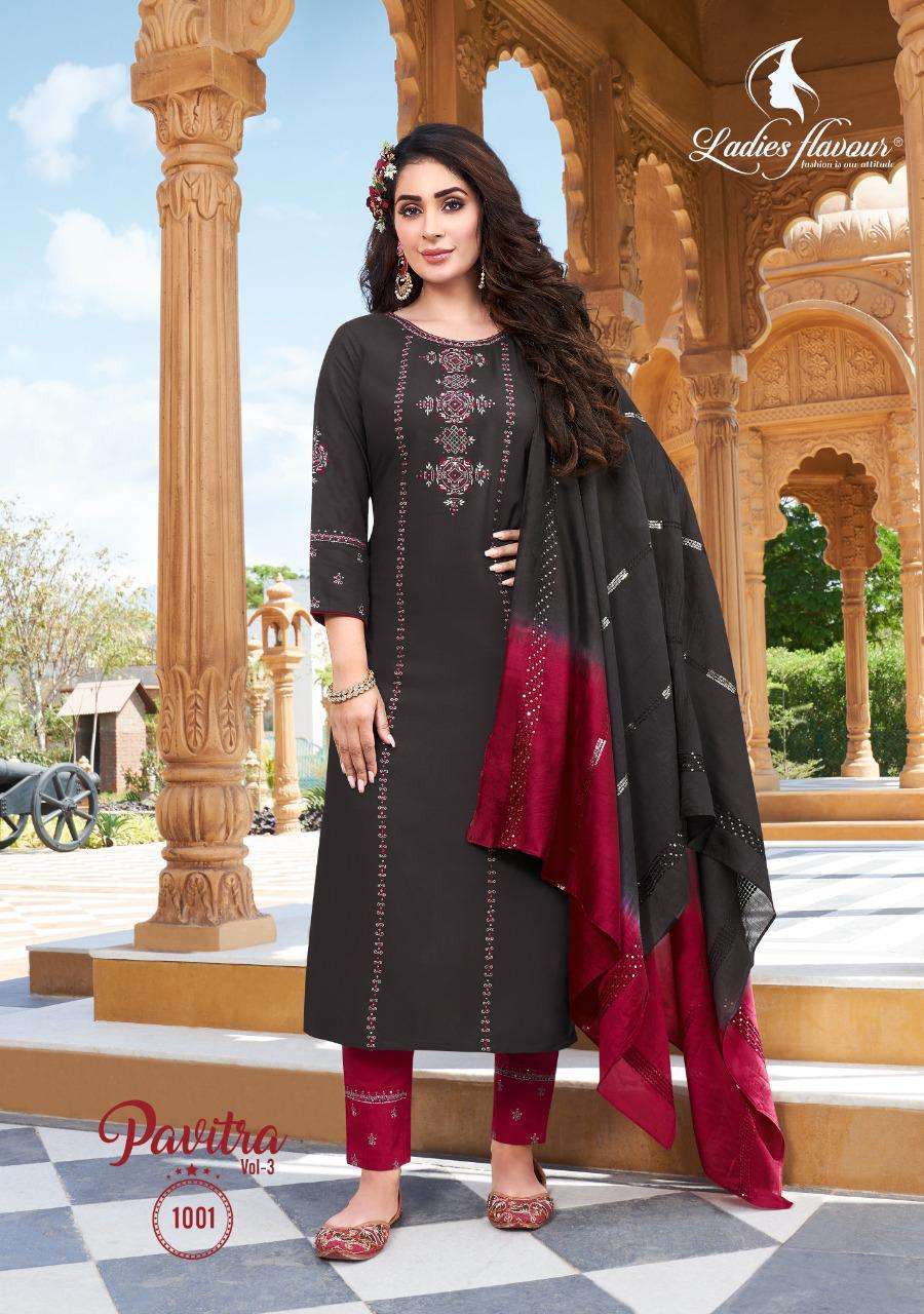 Ladies Flavour Pavitra vol 3 Designer Rayon Ready made Kurtis Bottom and Dupatta