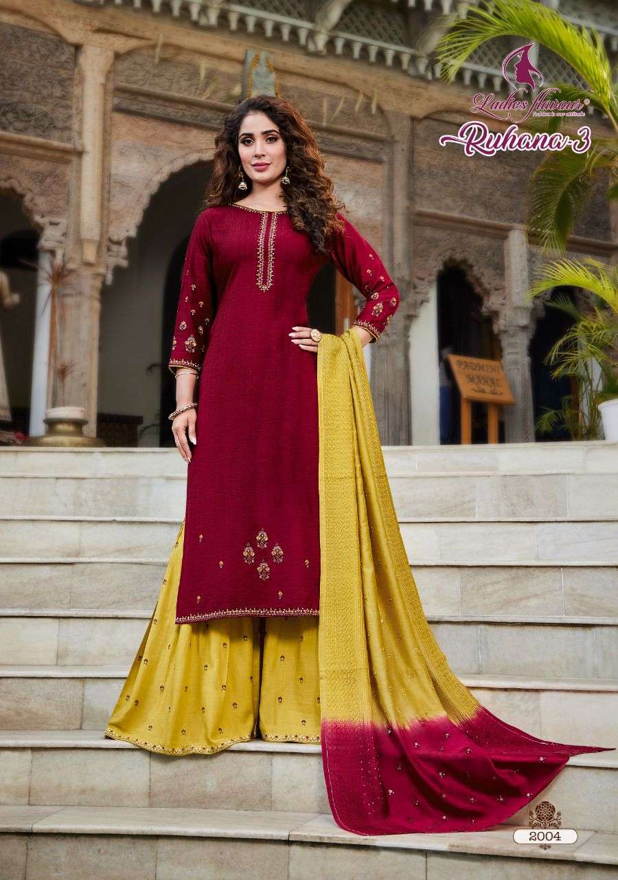Ladies Flavour Ruhana Vol 3 Catalog Designer Wear Readymade Top Sharara With Dupatta