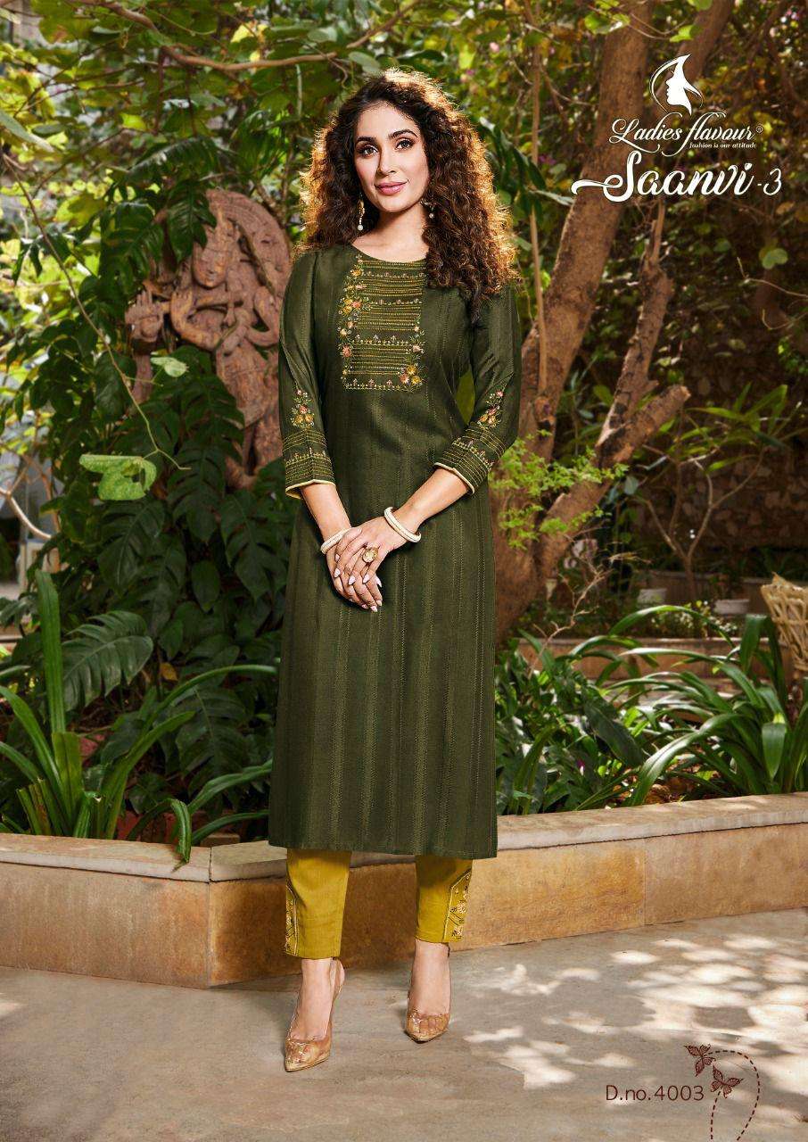 Ladies Flavour Saanvi Vol 3 Catalog Regular Wear Kurti with Pent 