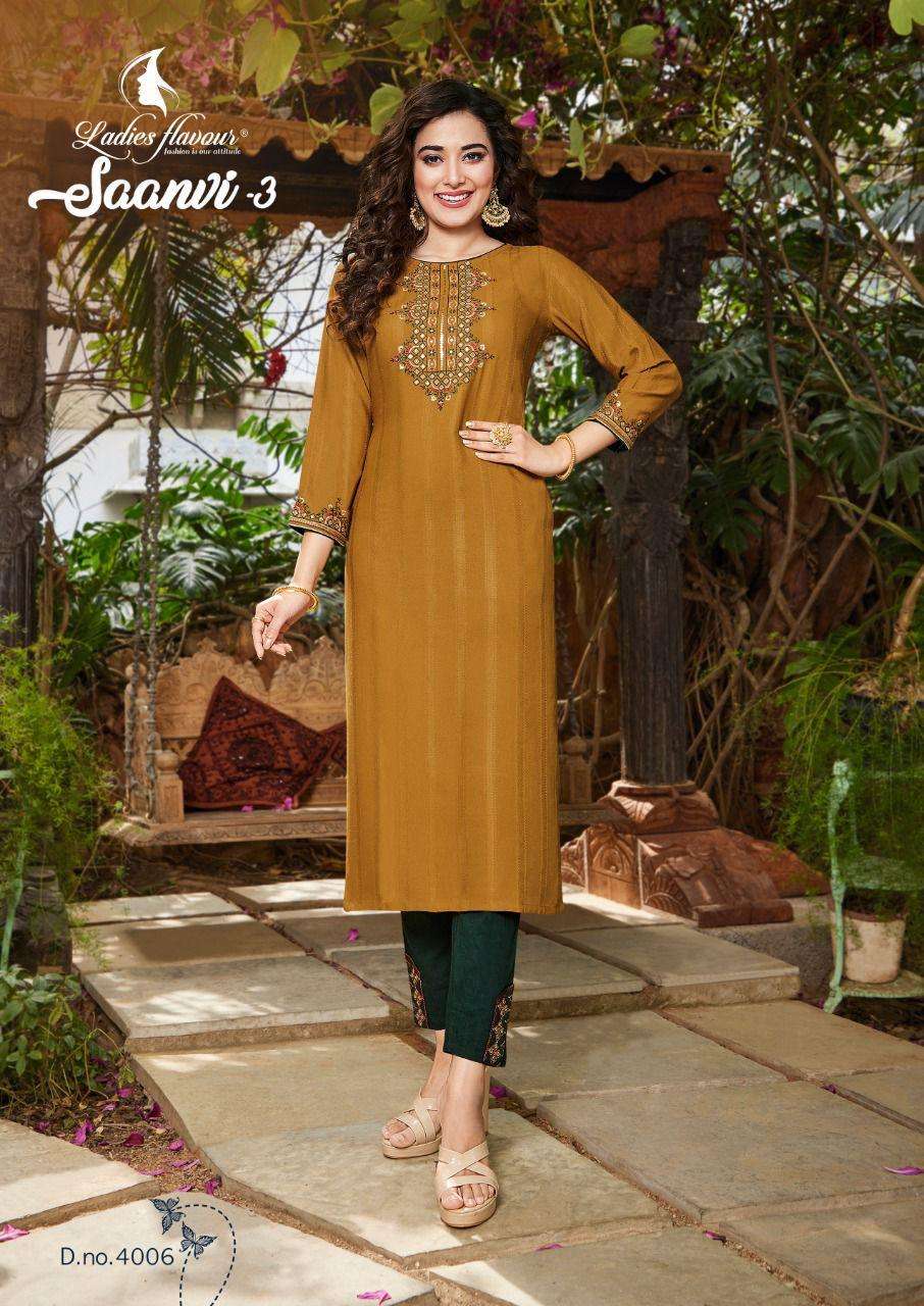Ladies Flavour Saanvi Vol 3 Catalog Regular Wear Kurti with Pent 