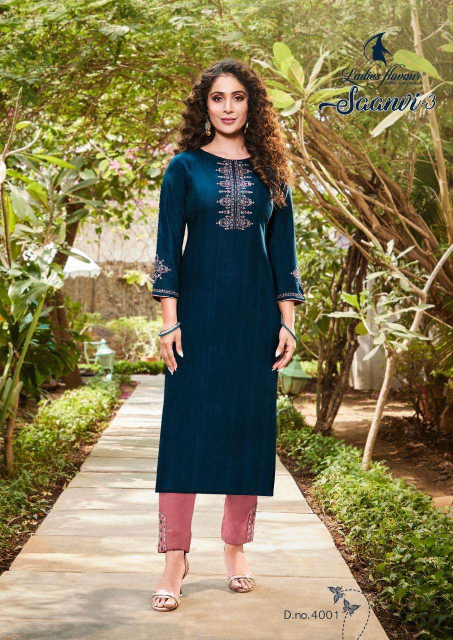 Ladies Flavour Saanvi Vol 3 Catalog Regular Wear Kurti with Pent 
