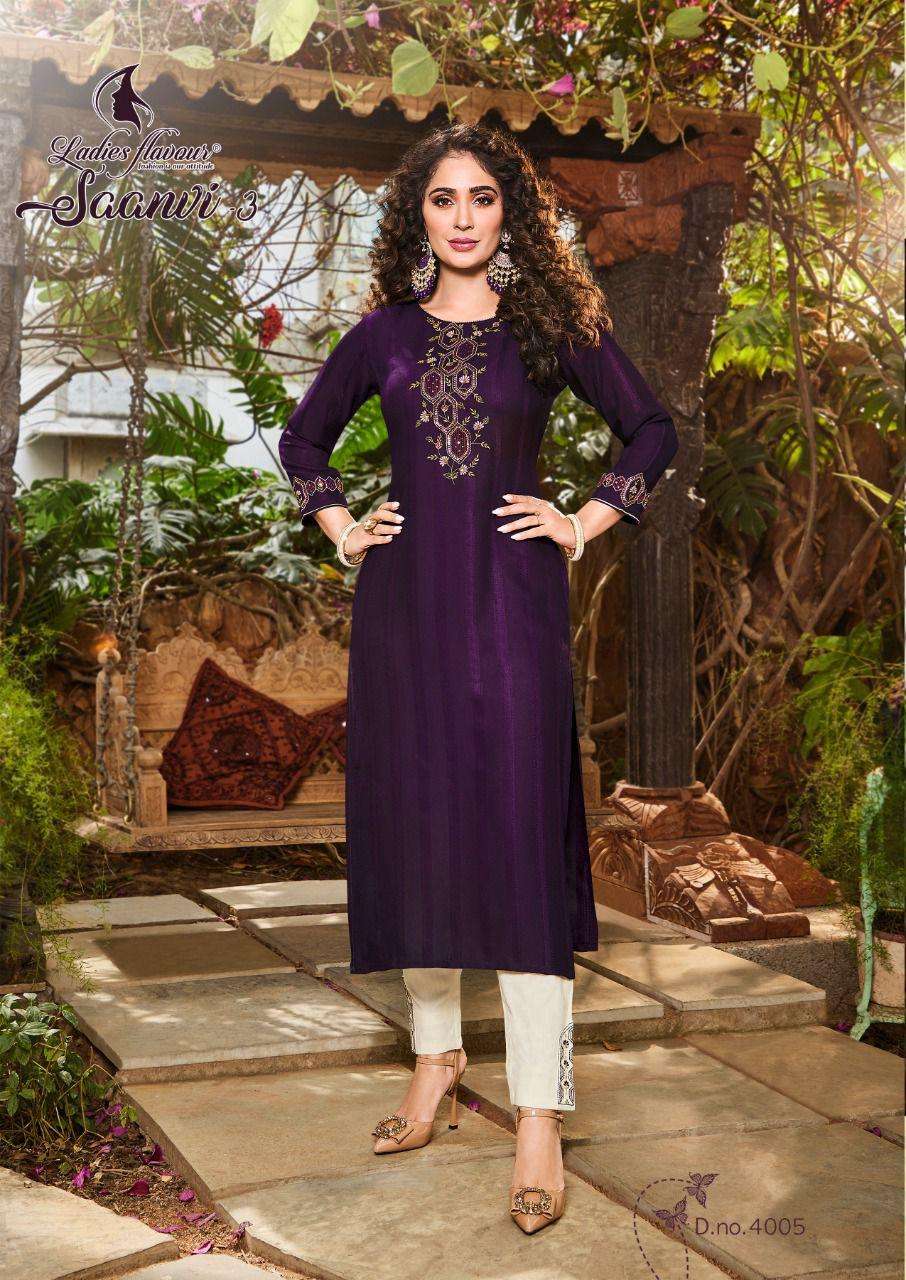 Ladies Flavour Saanvi Vol 3 Catalog Regular Wear Kurti with Pent 