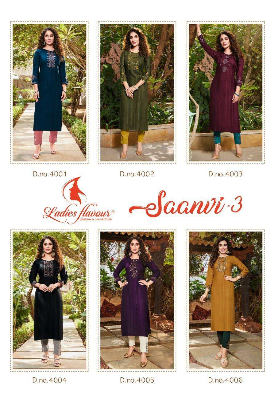 Ladies Flavour Saanvi Vol 3 Catalog Regular Wear Kurti with Pent 