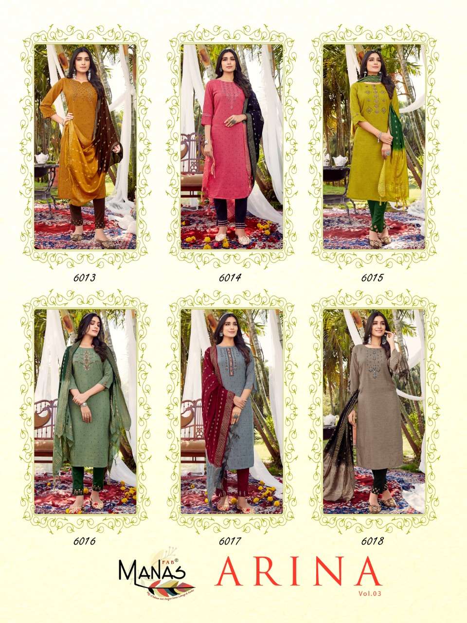 Manas Arina Vol 3 Catalog Designer Wear Top Pant with Dupatta