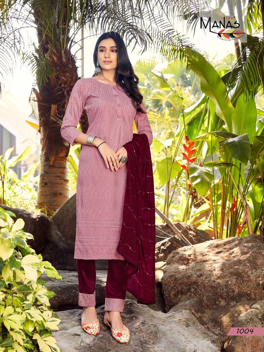 Manas Bombay Schiffli catalog Fancy  Kurtis Pant With Dupatta
