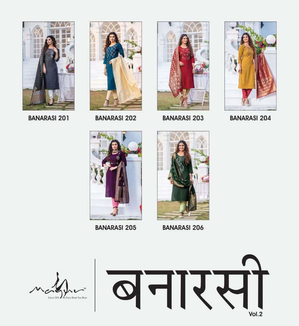 Mayur Banarasi vol 2 catalog  Designer silk  Kurtis Pent  with Dupatta 