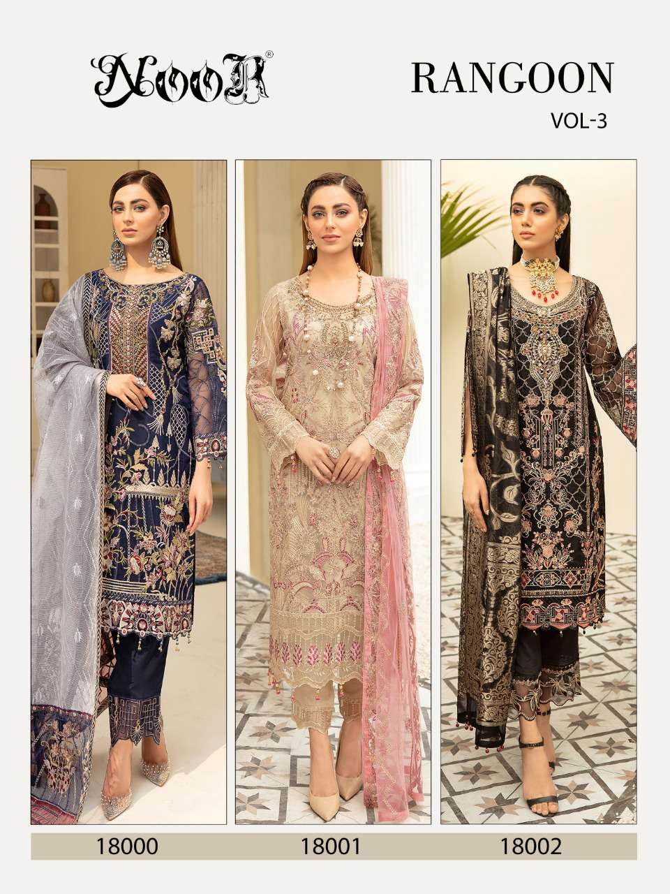 Noor Rangoon  vol 3  catalog Georgette Heavy Embroidery  Pakistani Salwar suits  
