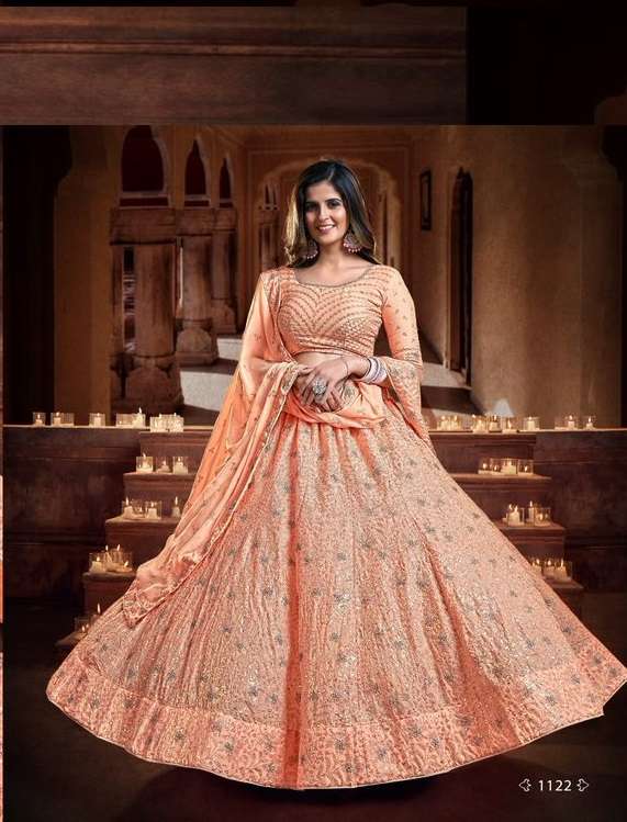 Peach Soft Net Designer Lehenga Choli Bollywood Lahanga Marr