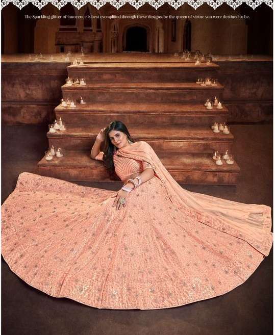 Peach orange  1122  Latest Designer lehenga Georgette Buy Embroidered Peach Lehenga Choli Online