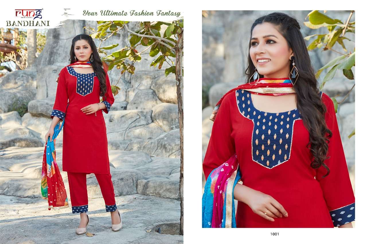 Rung Bandhani Catalog Regular Wear Readymade Top Pent With Dupatta