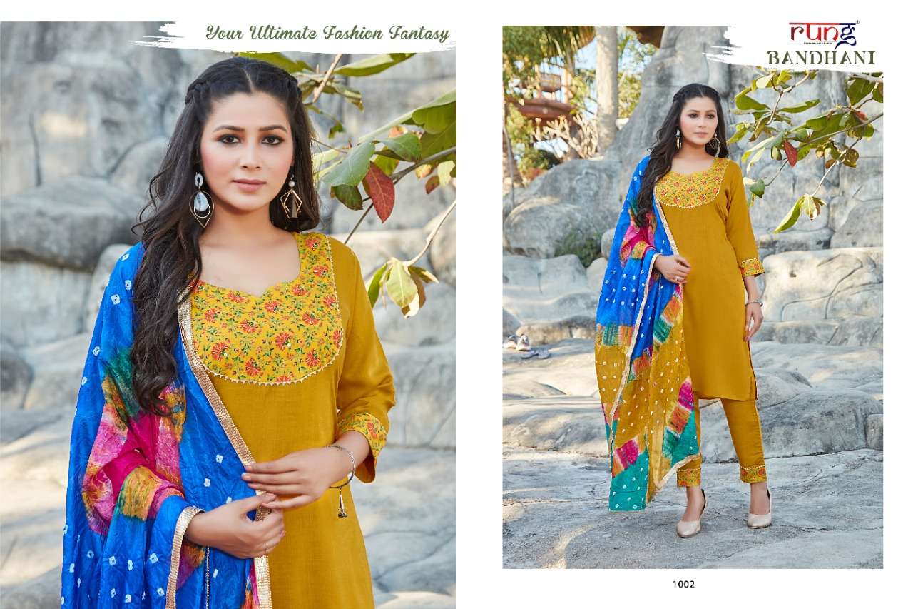 Rung Bandhani Catalog Regular Wear Readymade Top Pent With Dupatta