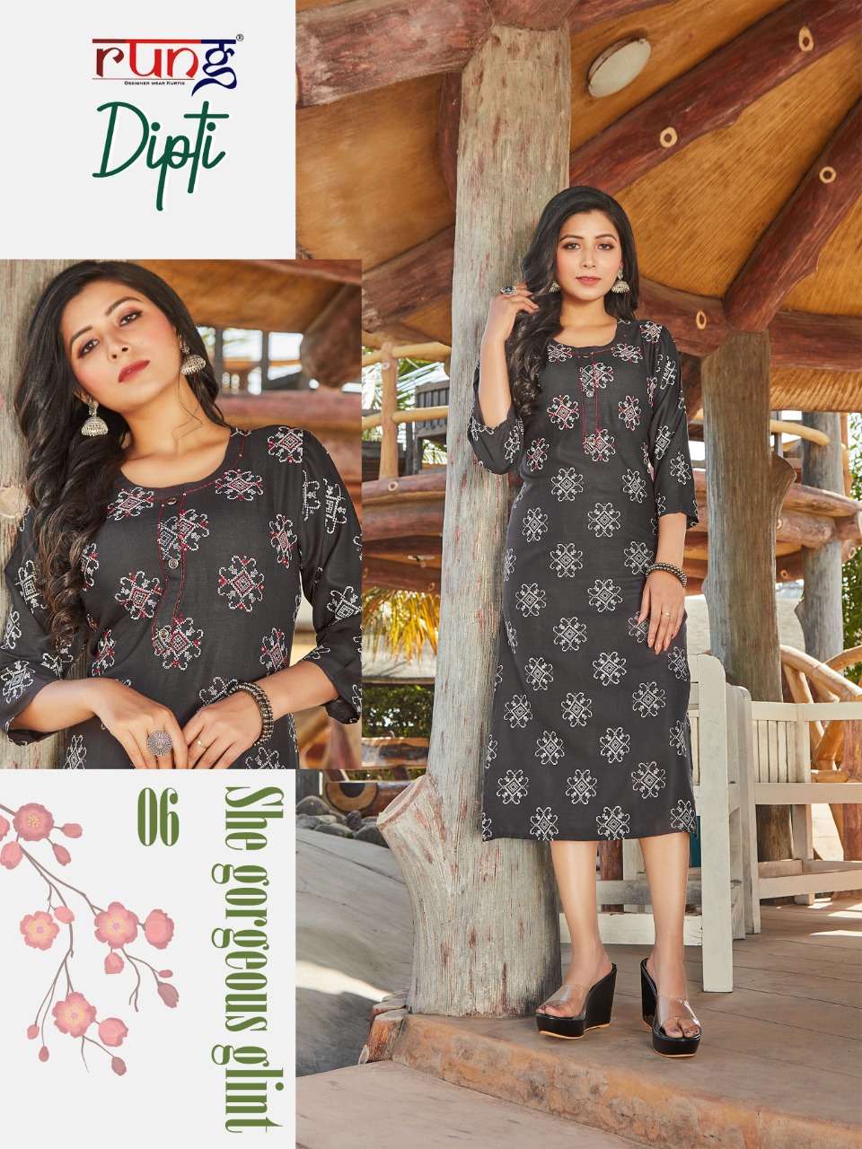 Rung Dipti Catalog Regular Wear Straight Printed Kurtis Wholesale