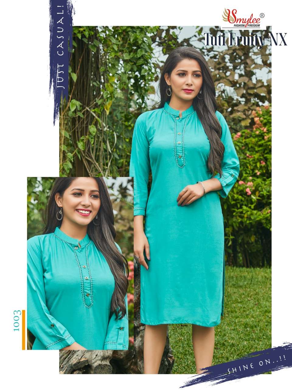 Rung Tuti Fruity Nx Catalog Fancy Wear Rayon Straight Cut Kurtis 