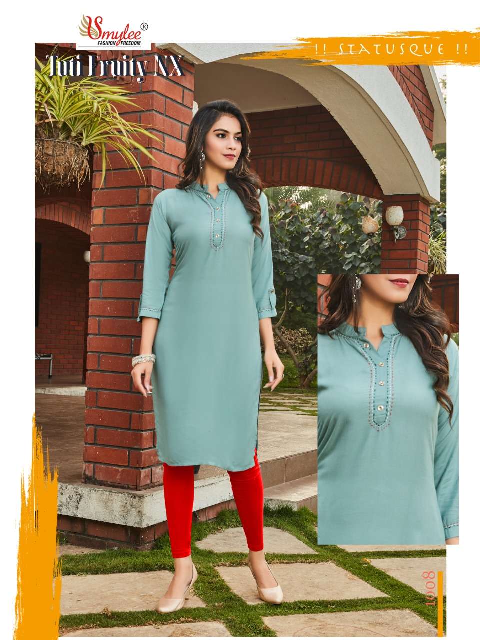 Rung Tuti Fruity Nx Catalog Fancy Wear Rayon Straight Cut Kurtis 