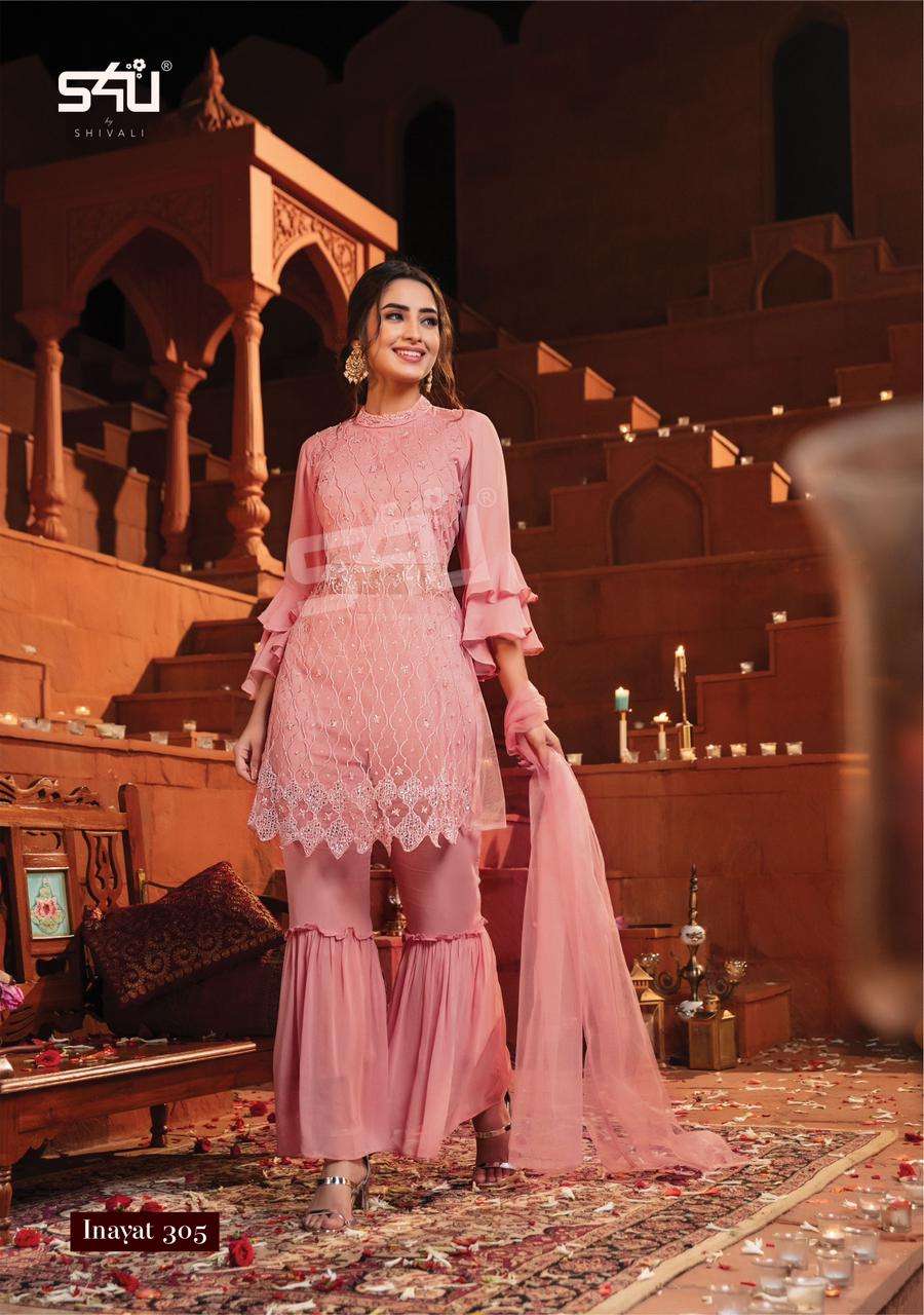 S4u Inayat Catalog Party Wear Georgette Top Bottom with Dupatta