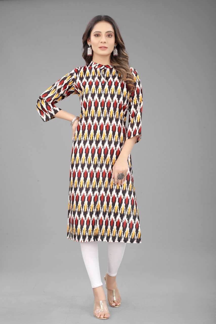 Blended Cotton Ikat Kurta Top in BlackS | Fashion, Black fabric, Kurti