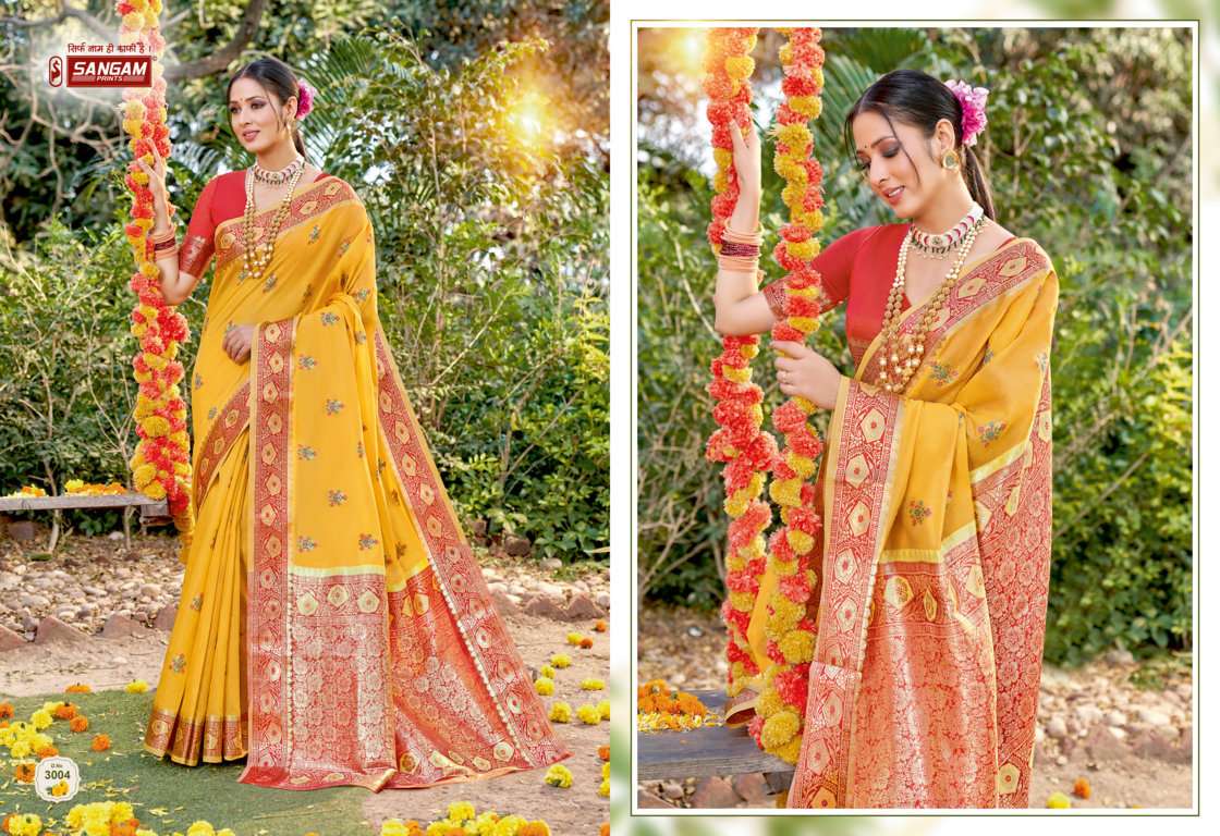 Sangam Subh Milan catalogue Cotton Zari Weaving Sarees 