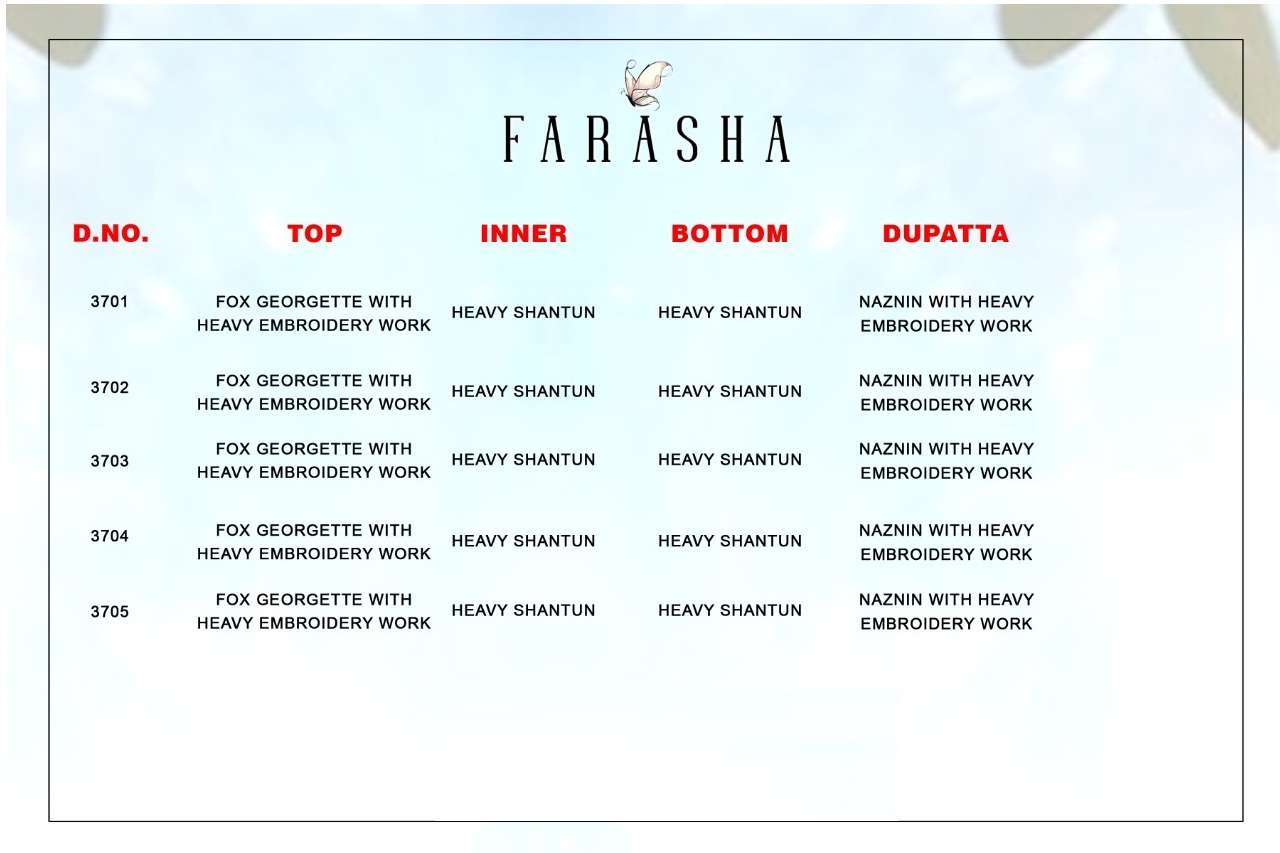 Serene Farasha catalog  Embroidery Georgette Pakistani Salwar suits
