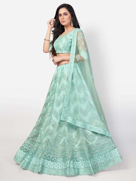  Sky Blue 1096 Embroidered Net Semi Stitched Lehenga choli collection Buy Online Lehenga at wholesale price in Surat